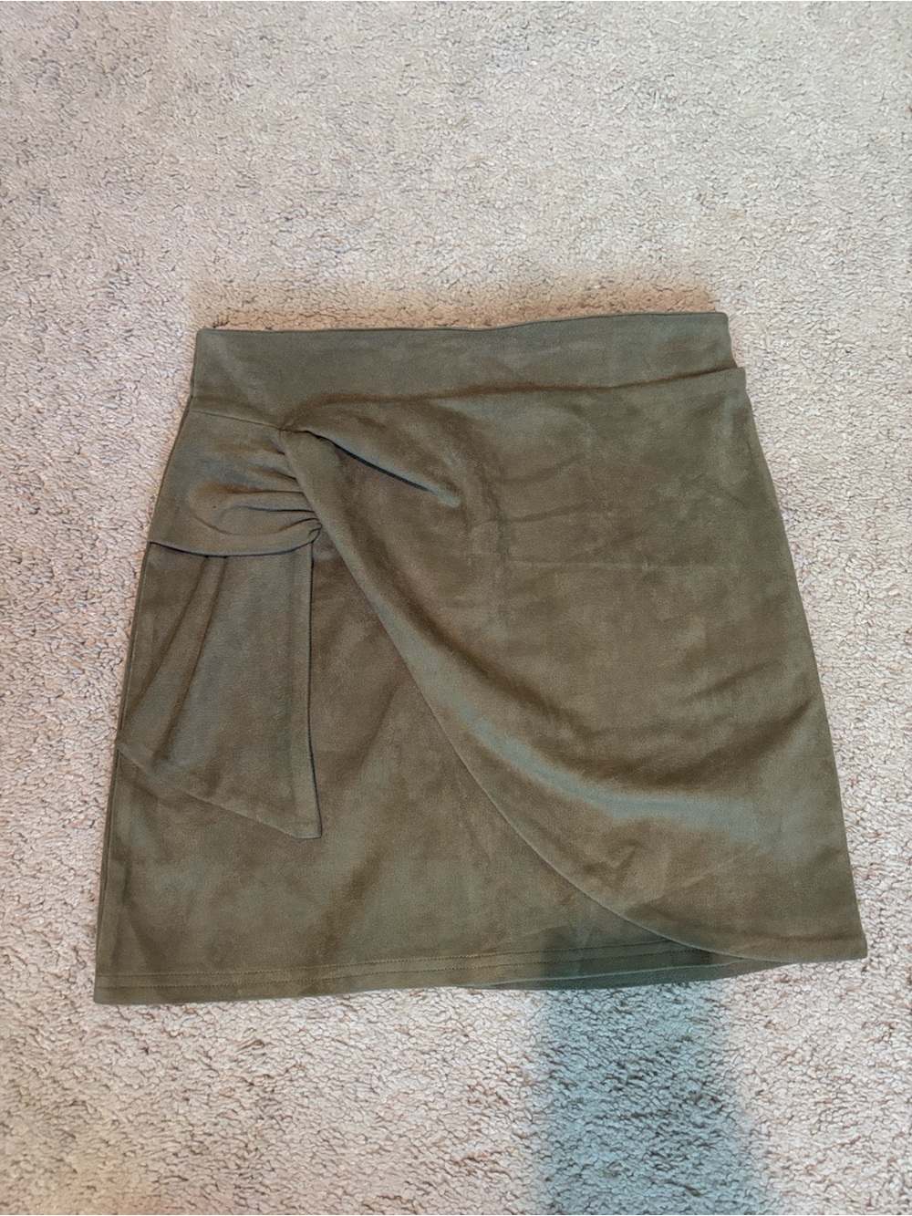 Tie-Detail Olive Suede Mini Skirt